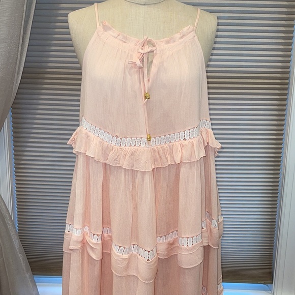 NWT Amy Lou Paris Peach Tiered Long Swing Dress - Picture 2 of 7